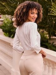 Sosandar White Wavy Texture Button Front Top - Image 3 of 5