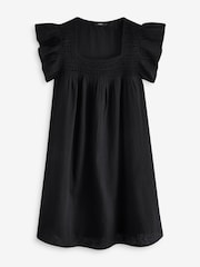 Black 100% Cotton Square Neck Crochet Flutter Sleeve Mini Dress - Image 5 of 8