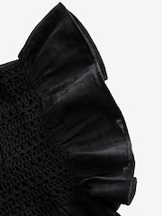 Black 100% Cotton Square Neck Crochet Flutter Sleeve Mini Dress - Image 6 of 8