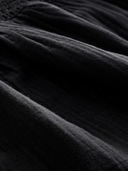 Black 100% Cotton Square Neck Crochet Flutter Sleeve Mini Dress - Image 8 of 8
