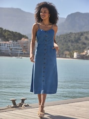 Sosandar Blue Soft Denim Button Front Dress - Image 5 of 5