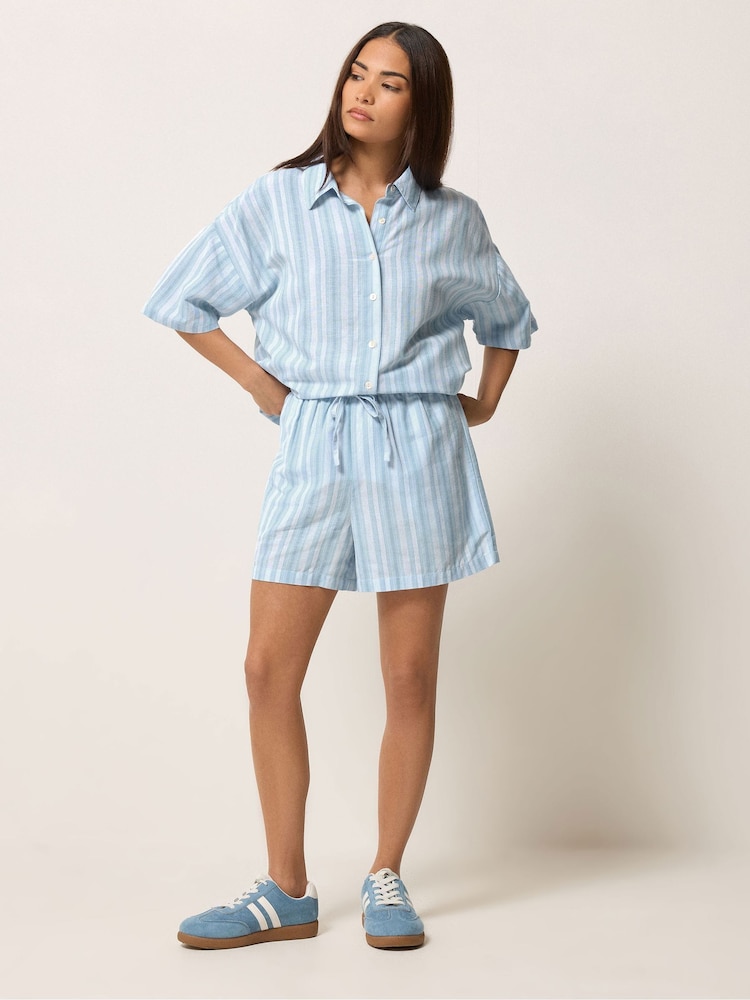 PixieGirl Petite Blue Stripe Cotton Shirt & Shorts Set - Image 1 of 5 PixieGirl Petite Blue Stripe Cotton Shirt & Shorts Set - Image 1 of 5