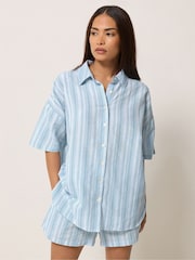 PixieGirl Petite Blue Stripe Cotton Shirt & Shorts Set - Image 2 of 5