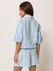 PixieGirl Petite Blue Stripe Cotton Shirt & Shorts Set - Image 3 of 5
