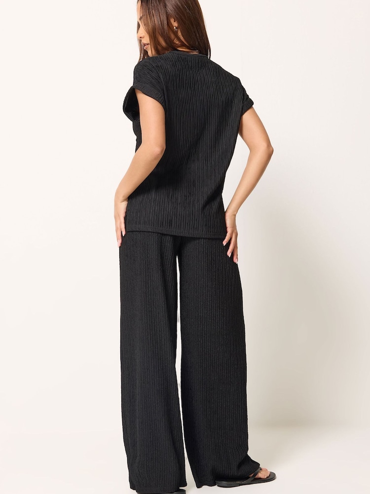 PixieGirl Petite Black Short Sleeve Top & Wide Leg Trousers Set - Image 2 of 5