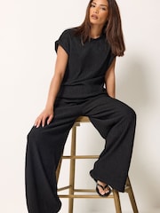 PixieGirl Petite Black Short Sleeve Top & Wide Leg Trousers Set - Image 3 of 5