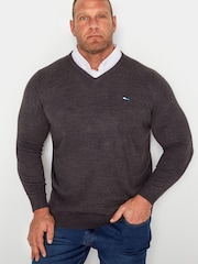 BadRhino Big & Tall Grey Shirt Insert V Neck Jumper - Image 1 of 3