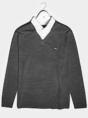 BadRhino Big & Tall Grey Shirt Insert V Neck Jumper - Image 2 of 3