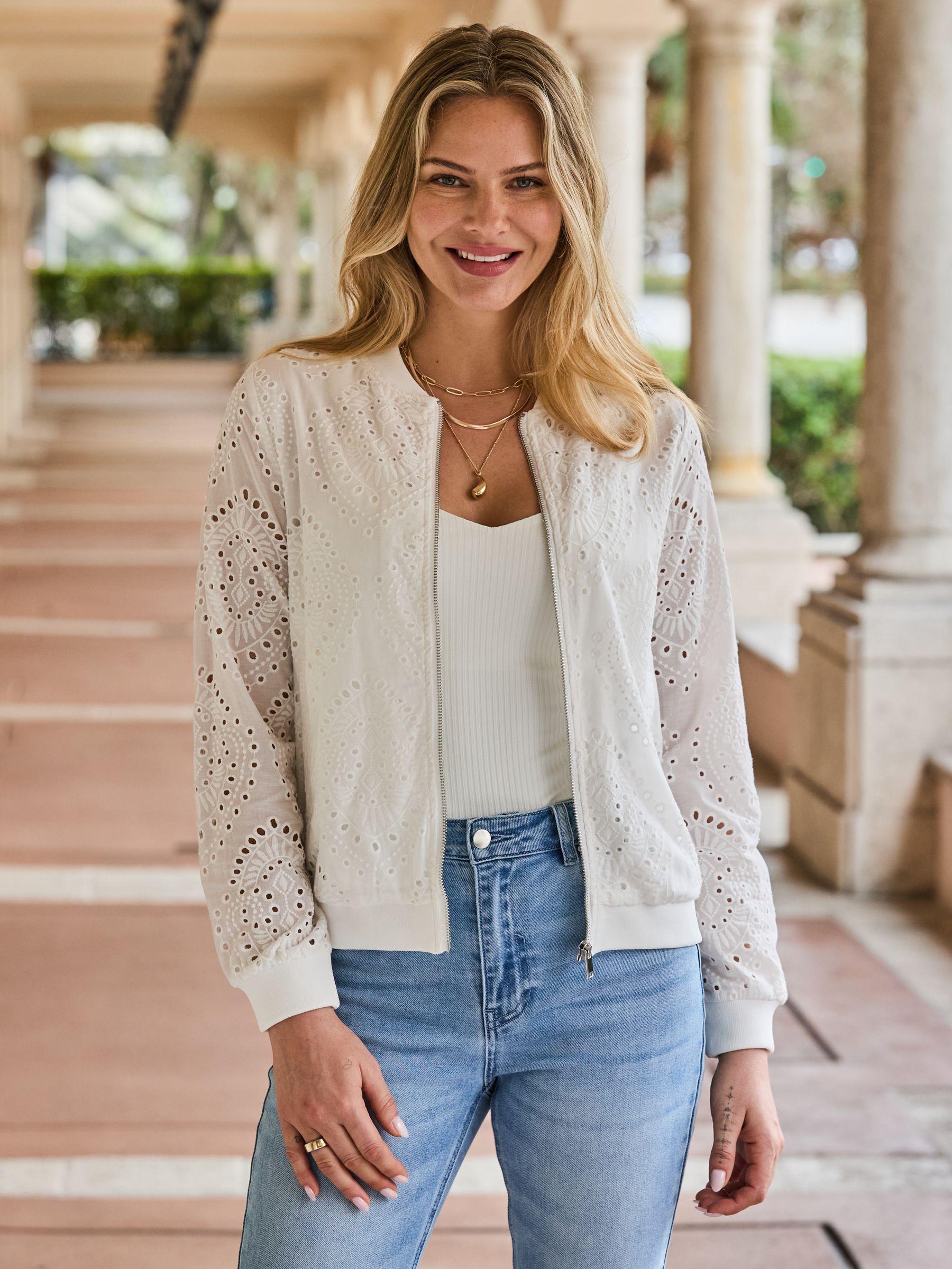 Buy Sosandar White Broderie Detail Bomber Jacket from Next USA
