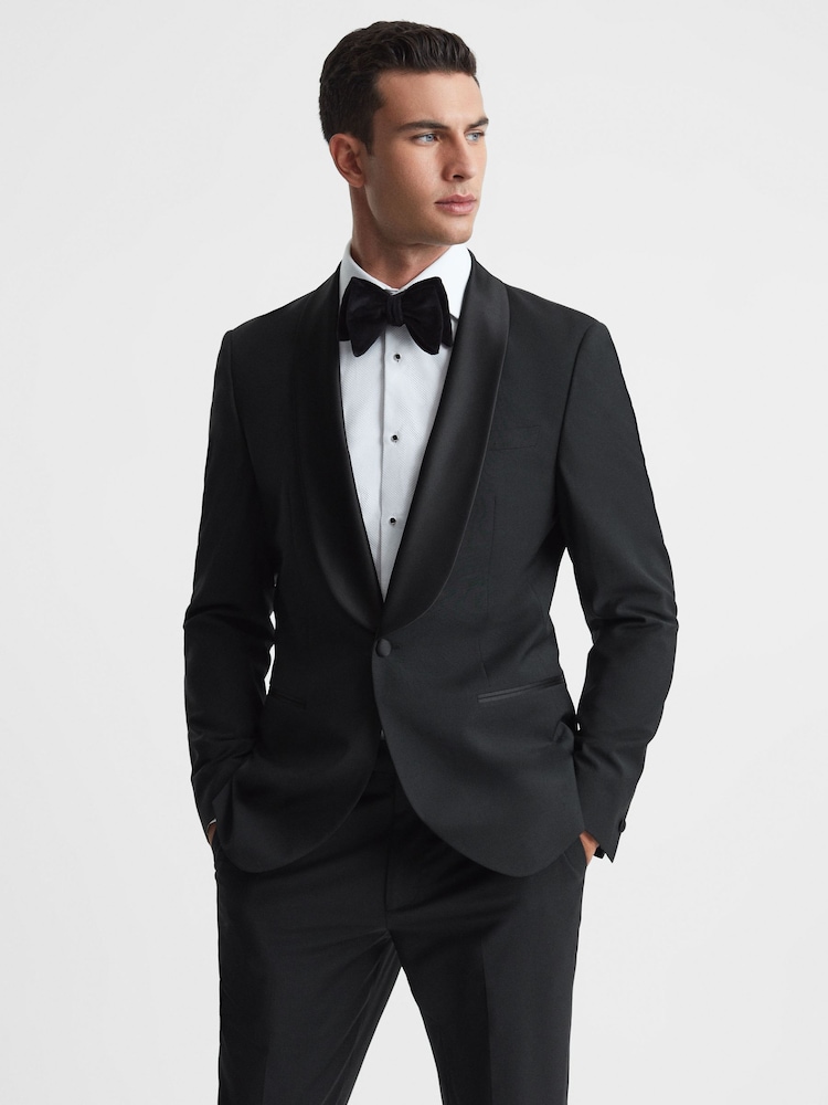 Reiss Black Poker Single Breasted Tuxedo Slim Fit Jacket - Image 1 of 6