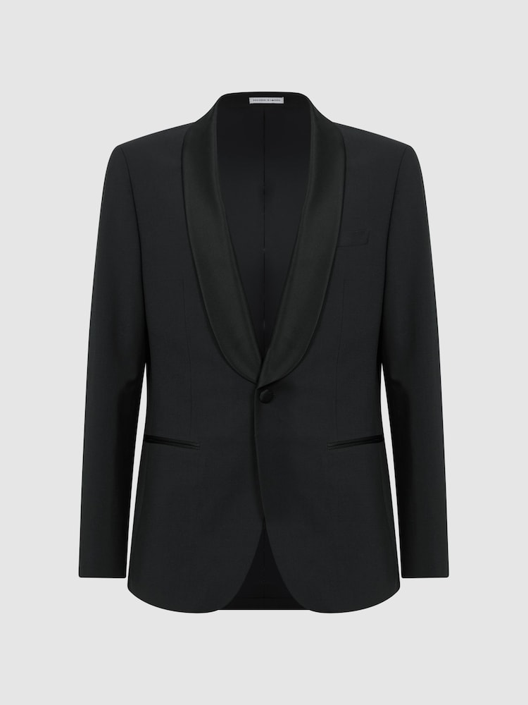 Reiss Black Poker Single Breasted Tuxedo Slim Fit Jacket - Image 2 of 6