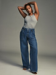Dark Blue Adjustable Cinch Back Wide leg Hourglass 100% Cotton Jeans - Image 2 of 10