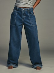 Dark Blue Adjustable Cinch Back Wide leg Hourglass 100% Cotton Jeans - Image 3 of 10