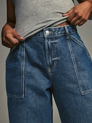 Dark Blue Adjustable Cinch Back Wide leg Hourglass 100% Cotton Jeans - Image 6 of 10