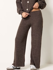 PixieGirl Petite Brown Ribbed Cardigan & Wide Leg Trousers Set - Image 4 of 7