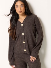 PixieGirl Petite Brown Ribbed Cardigan & Wide Leg Trousers Set - Image 5 of 7