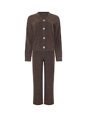 PixieGirl Petite Brown Ribbed Cardigan & Wide Leg Trousers Set - Image 7 of 7
