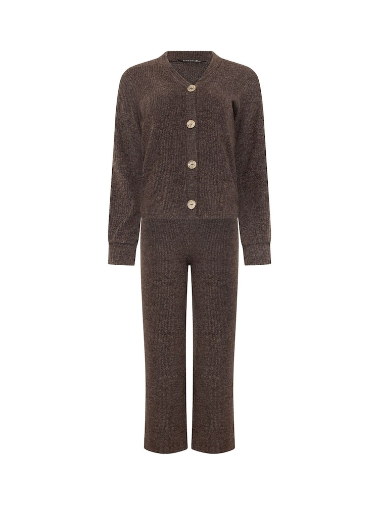 PixieGirl Petite Brown Ribbed Cardigan & Wide Leg Trousers Set - Image 7 of 7 PixieGirl Petite Brown Ribbed Cardigan & Wide Leg Trousers Set - Image 7 of 7