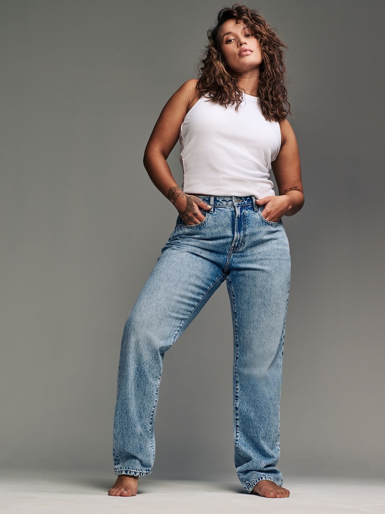 Mid Blue Hourglass Rigid Straight Leg 100% Cotton Jeans - Image 1 of 8