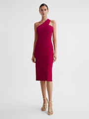 Reiss Pink Lola Knitted One Shoulder Bodycon Midi Dress - Image 1 of 5