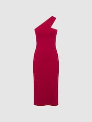 Reiss Pink Lola Knitted One Shoulder Bodycon Midi Dress - Image 2 of 5