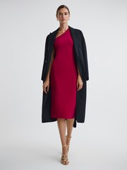 Reiss Pink Lola Knitted One Shoulder Bodycon Midi Dress - Image 4 of 5
