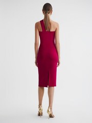 Reiss Pink Lola Knitted One Shoulder Bodycon Midi Dress - Image 5 of 5
