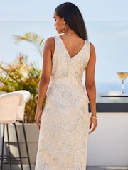 Sosandar Natural Scattered Sequin Wrap Dress - Image 2 of 5