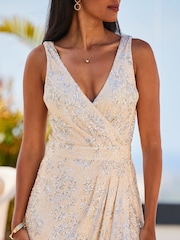 Sosandar Natural Scattered Sequin Wrap Dress - Image 5 of 5