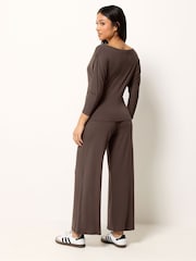 PixieGirl Petite Brown Wrap Top & Wide Leg Trousers - Image 3 of 5