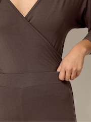 PixieGirl Petite Brown Wrap Top & Wide Leg Trousers - Image 4 of 5