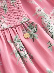 Laura Ashley Pink Shirred Midi Pink Floral Dress - Image 8 of 10