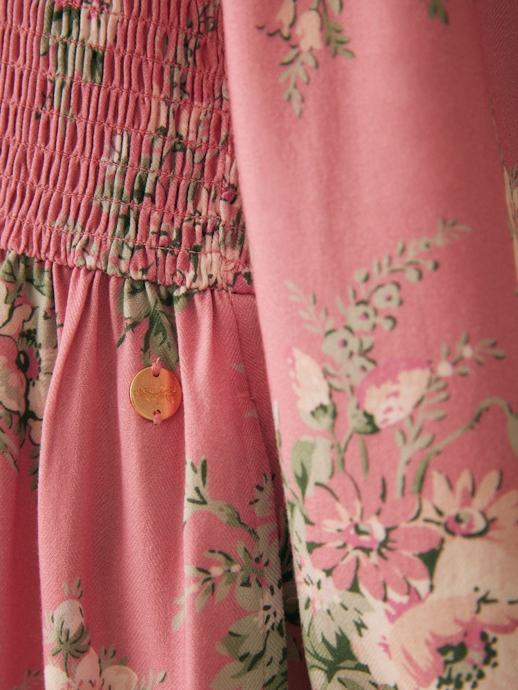 Laura Ashley Pink Shirred Midi Pink Floral Dress - Image 10 of 10
