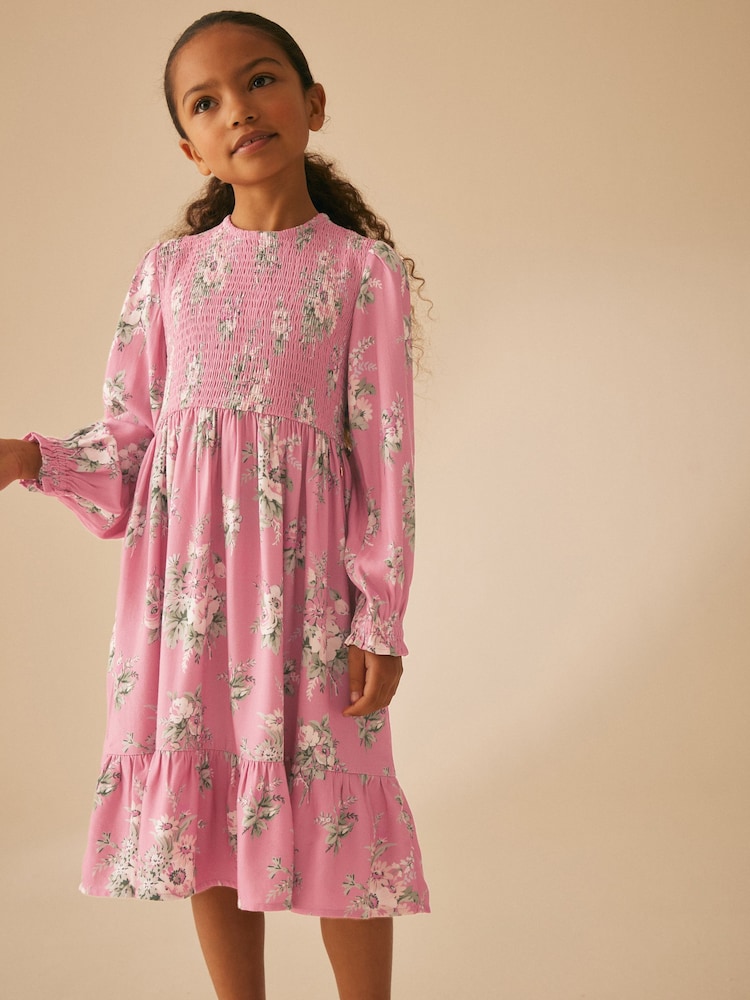 Laura Ashley Pink Shirred Midi Pink Floral Dress - Image 17 of 17 Laura Ashley Pink Shirred Midi Pink Floral Dress - Image 17 of 17