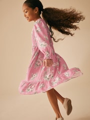 Laura Ashley Pink Shirred Midi Pink Floral Dress - Image 1 of 10
