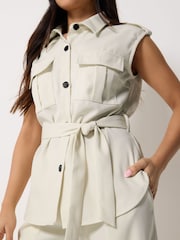 PixieGirl Petite Cream Belted Utility Shirt & Wide Leg Trousers Set - Image 2 of 5
