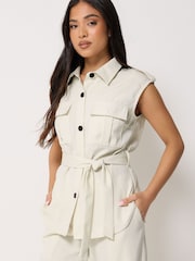 PixieGirl Petite Cream Belted Utility Shirt & Wide Leg Trousers Set - Image 3 of 5