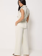 PixieGirl Petite Cream Belted Utility Shirt & Wide Leg Trousers Set - Image 4 of 5