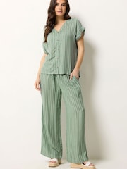 M&Co Green Dobby Striped Top and Trouser Set - Image 1 of 7