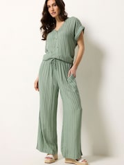 M&Co Green Dobby Striped Top and Trouser Set - Image 3 of 7