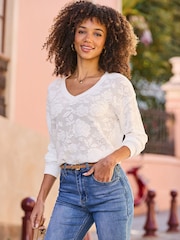 Sosandar White Floral V-Neck Jumper - Image 1 of 5