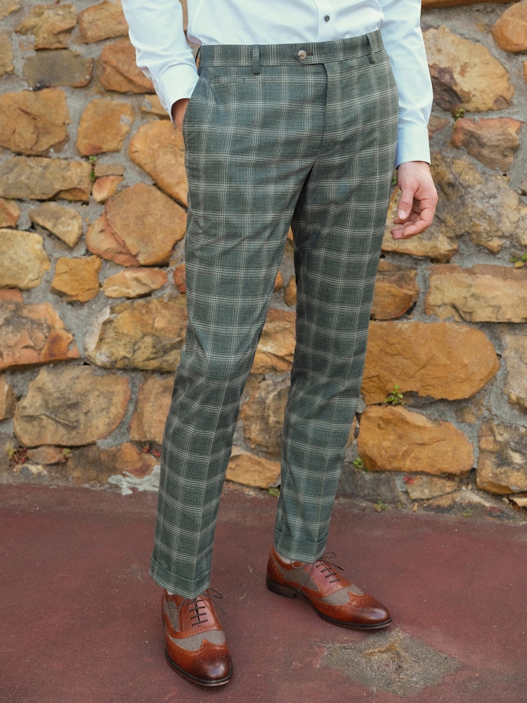 Vert - Slim Fit (Slim Fit) - Pantalon de costume à carreaux garni - Image 1 de 9