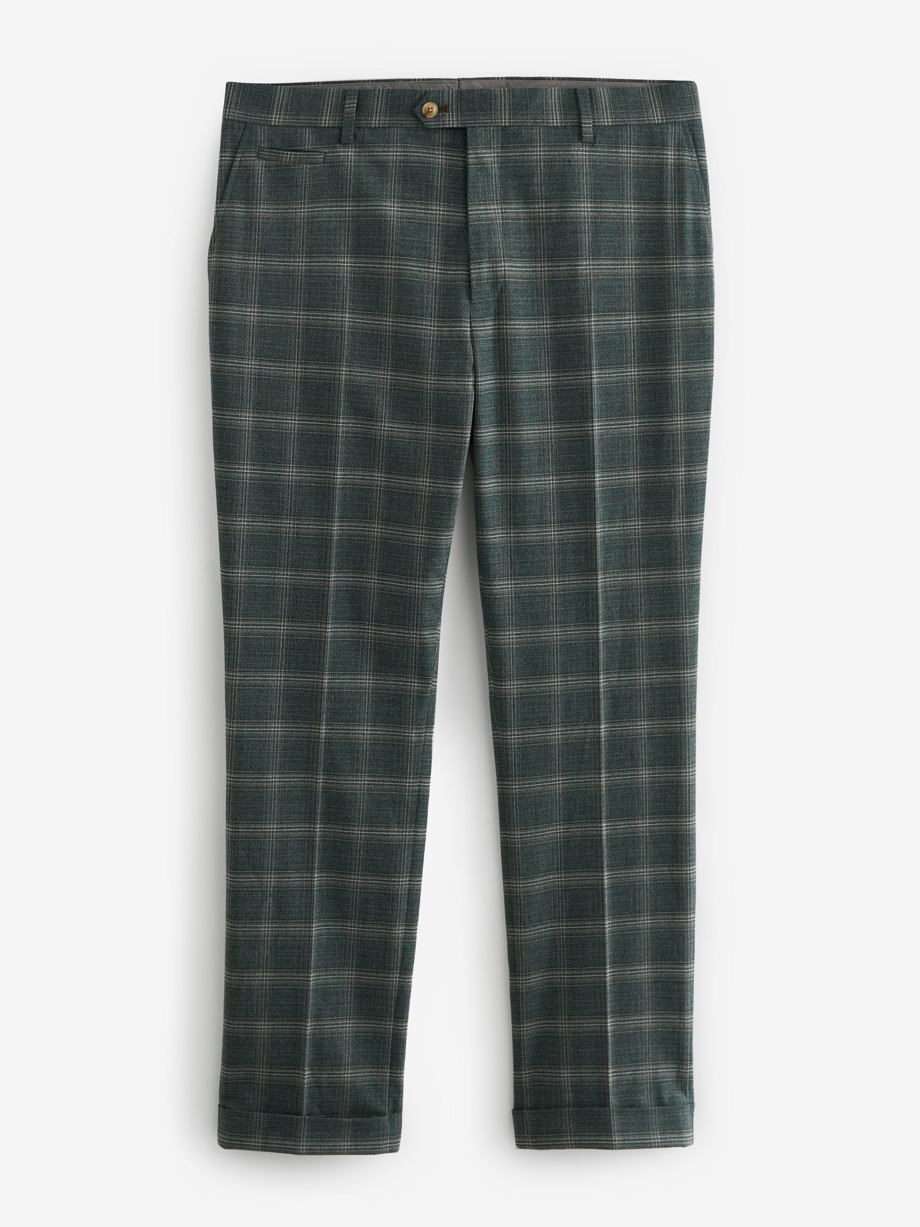 Buy Green Slim Fit Trimmed Check Suit Trousers from the Next UK online shop
