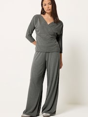 PixieGirl Petite Grey Wrap Top & Wide Leg Trousers - Image 2 of 7