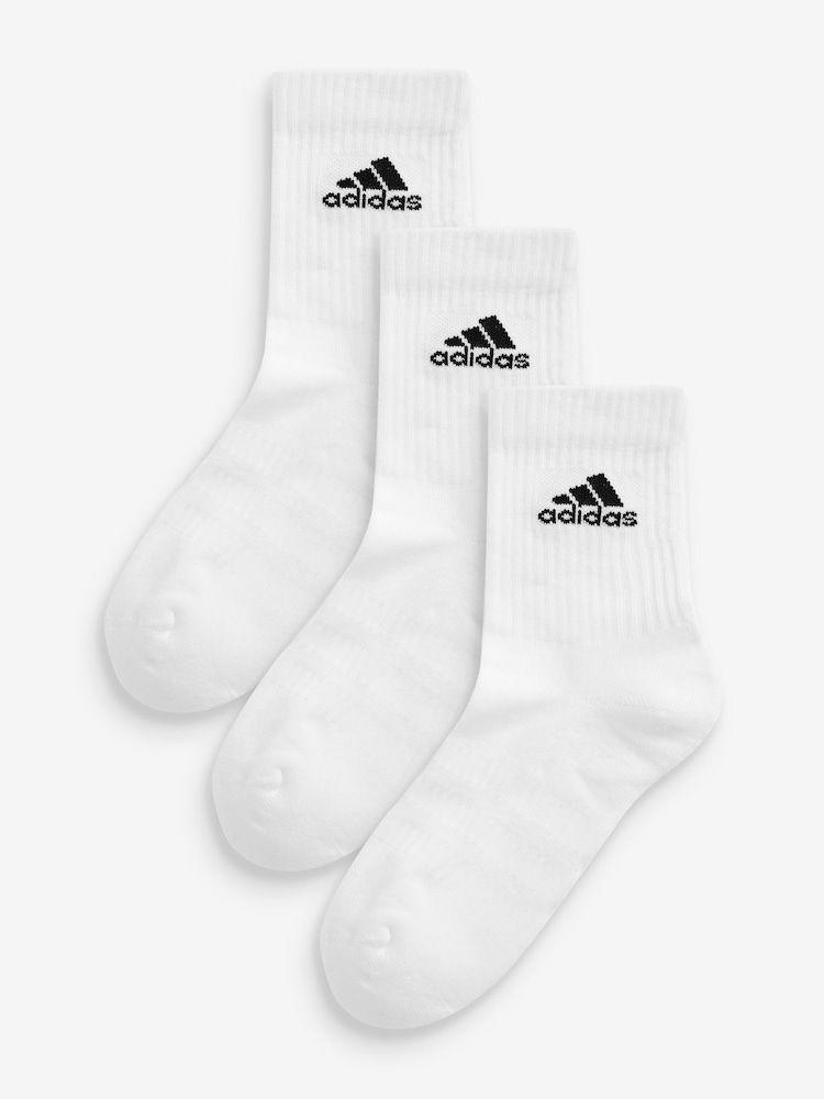 adidas White Adult Cushioned Crew Socks 3 Pack - Image 1 of 3