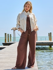 Sosandar Natural Linen Blend Jacket With Gold Buttons - Image 1 of 5