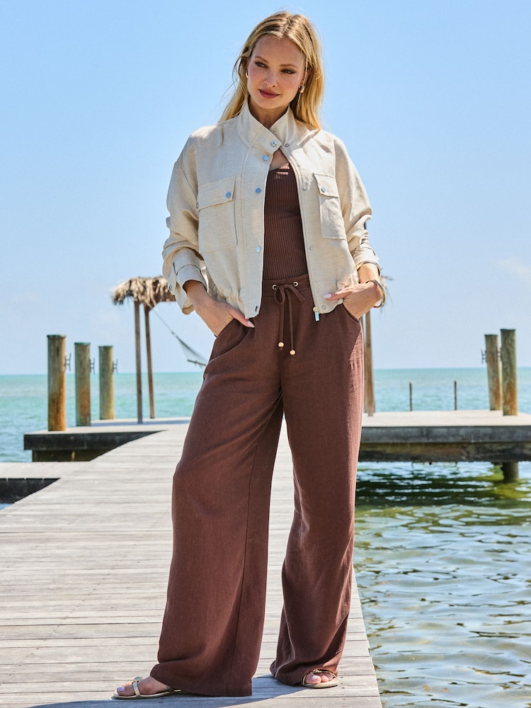 Sosandar Natural Linen Blend Jacket With Gold Buttons - Image 1 of 5