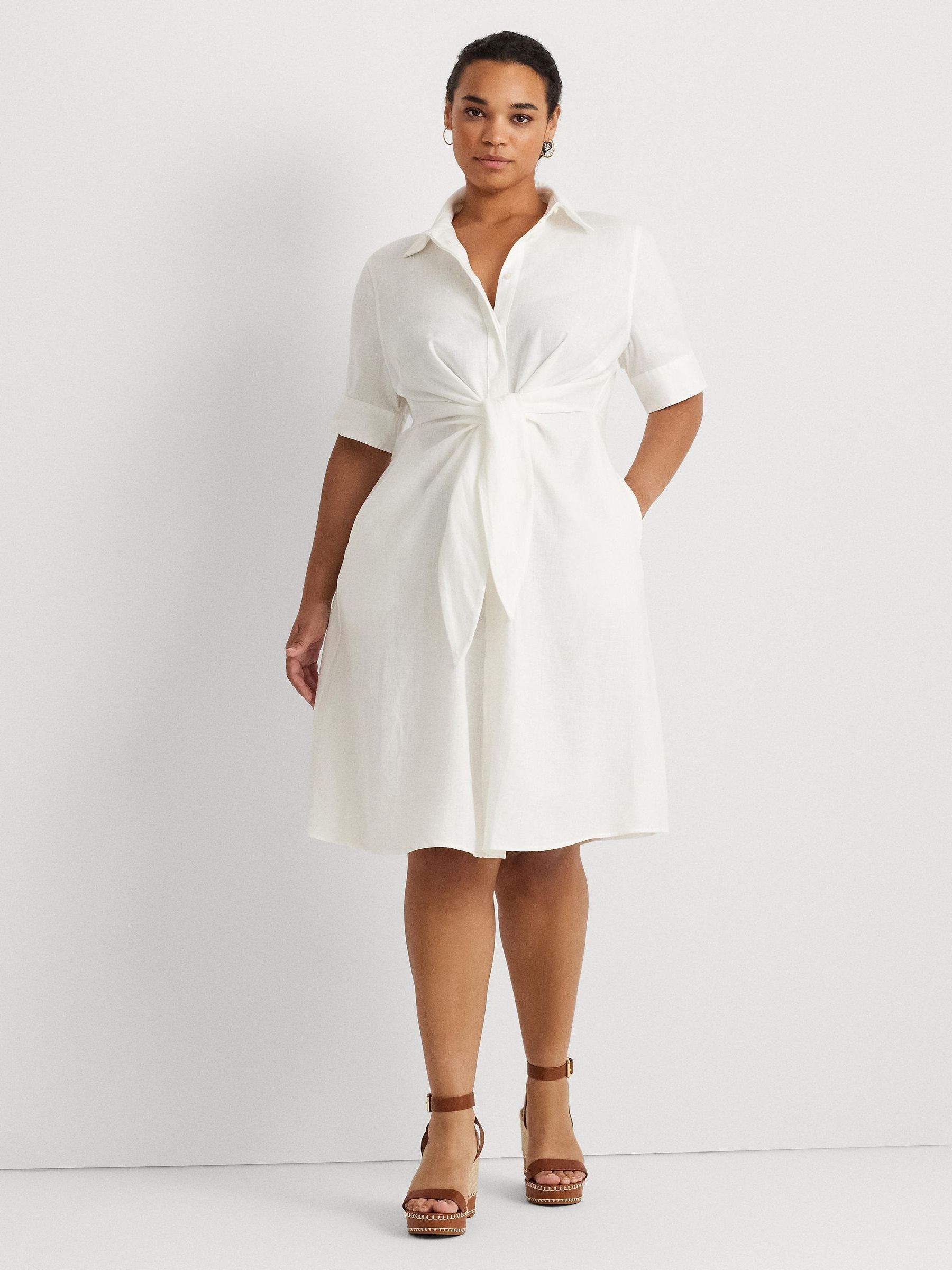 Buy Lauren Ralph Lauren Curve White Linen Shirt Dress from Next Luxembourg