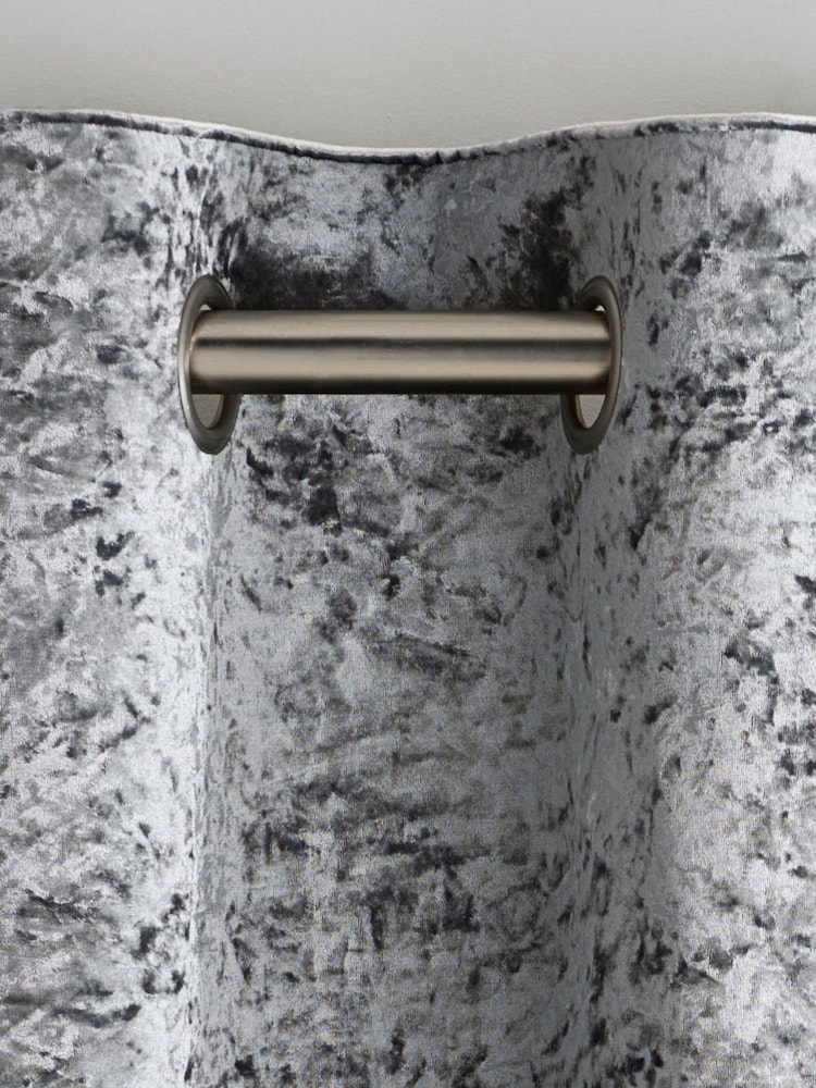 Grey Crushed Velvet Eyelet Lined Curtains - Image 1 of 1