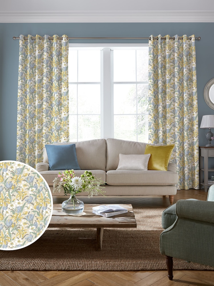 Laura Ashley Gold Tulips Made to Measure 100% Cotton Curtains - Image 1 of 6